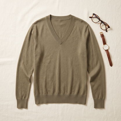 Colette V-Neck Pullover - styled flat lay