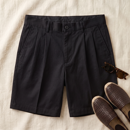 Windsor Pleated Shorts - styled flat lay