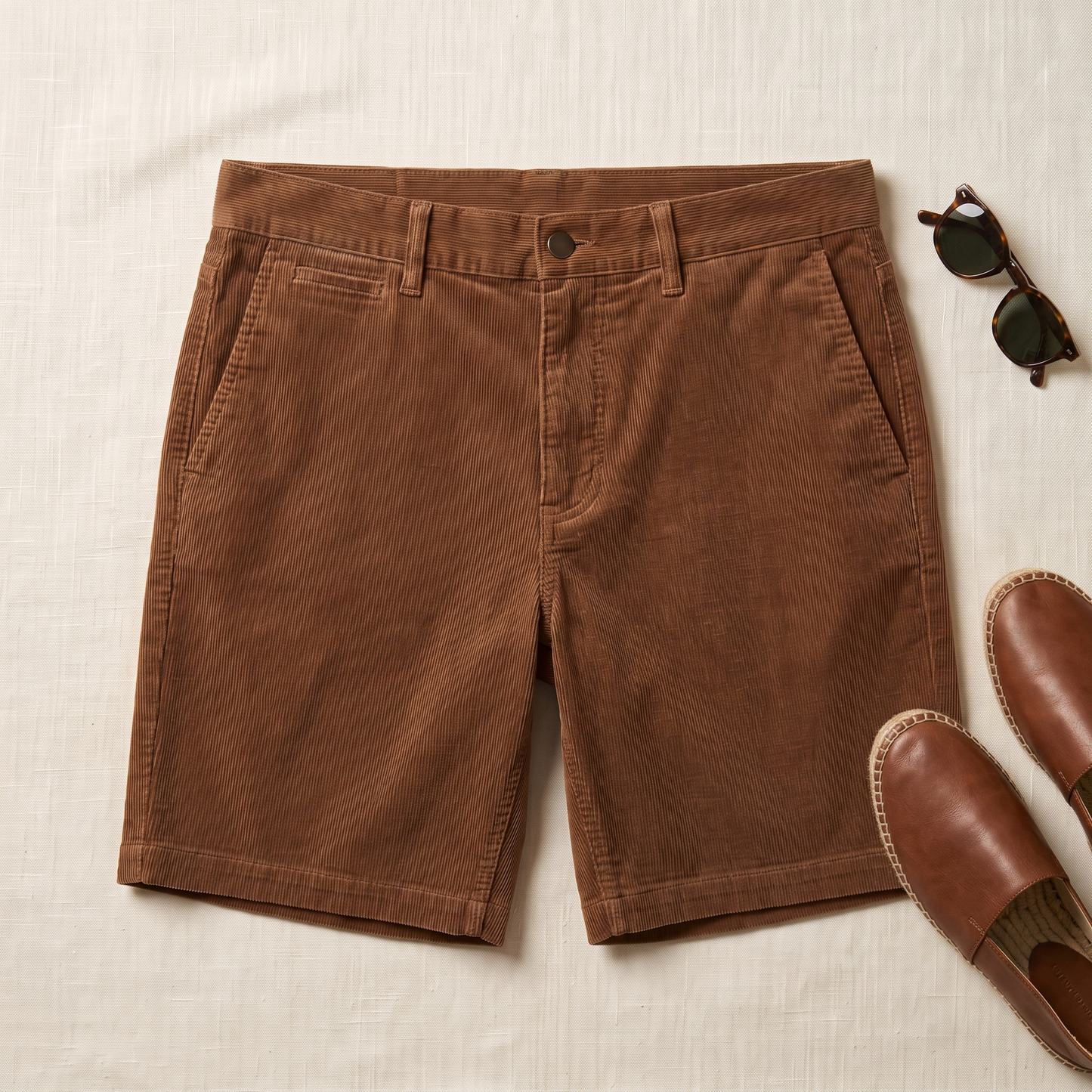 Bowery Corduroy Shorts - styled flat lay