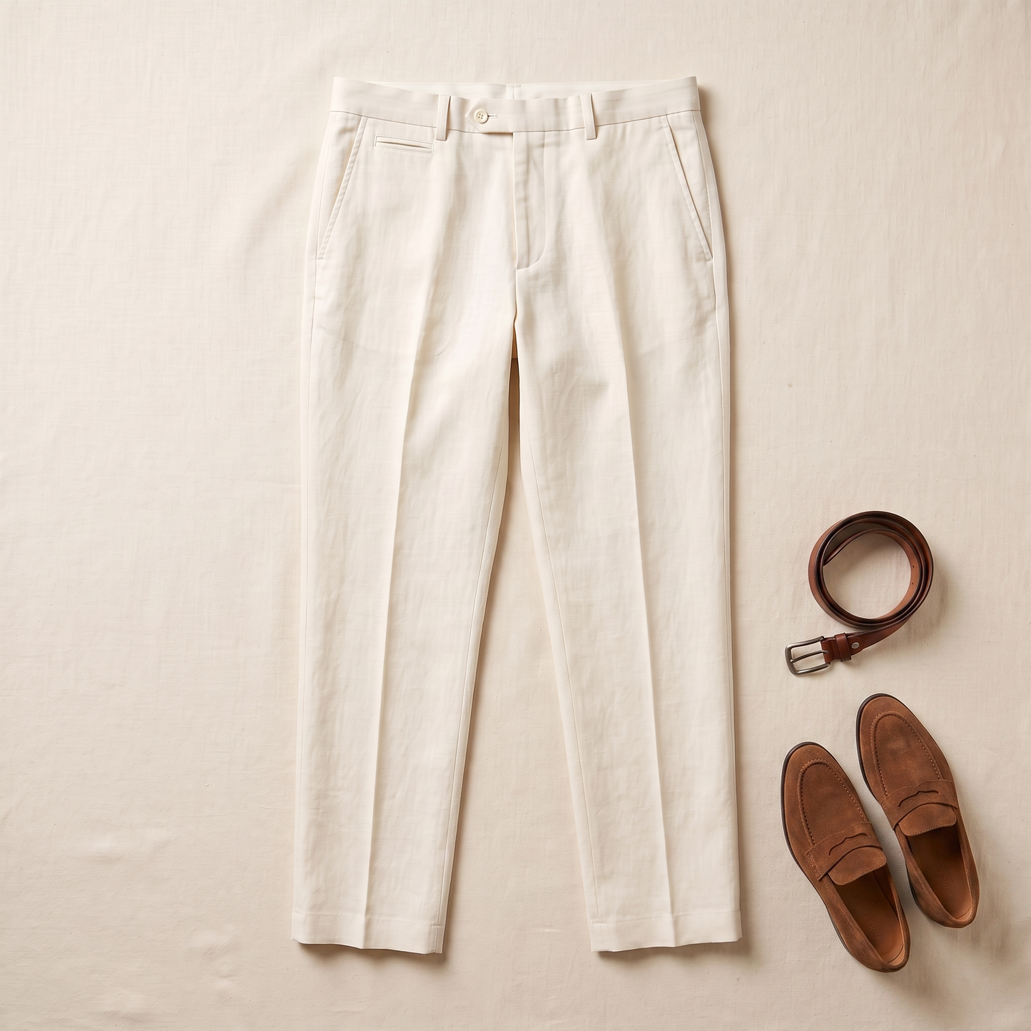 Santorini Linen Trousers - styled flat lay