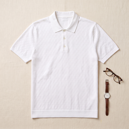 Blaise Diamond Knit Polo - styled flat lay
