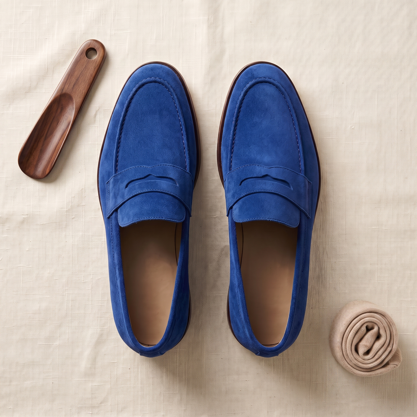 Savile Suede Loafers - styled flat lay