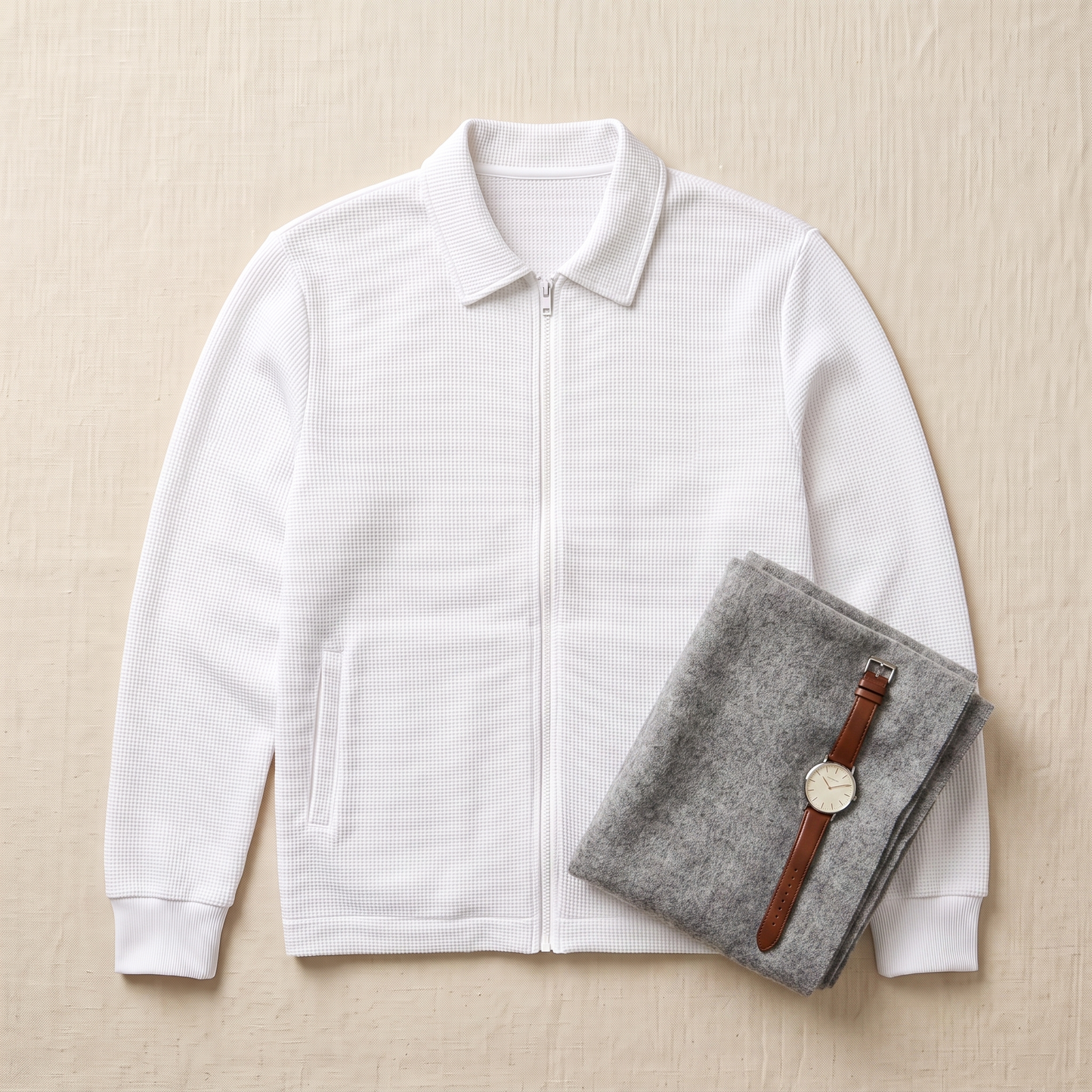 Bexley Waffle-Knit Jacket - styled flat lay
