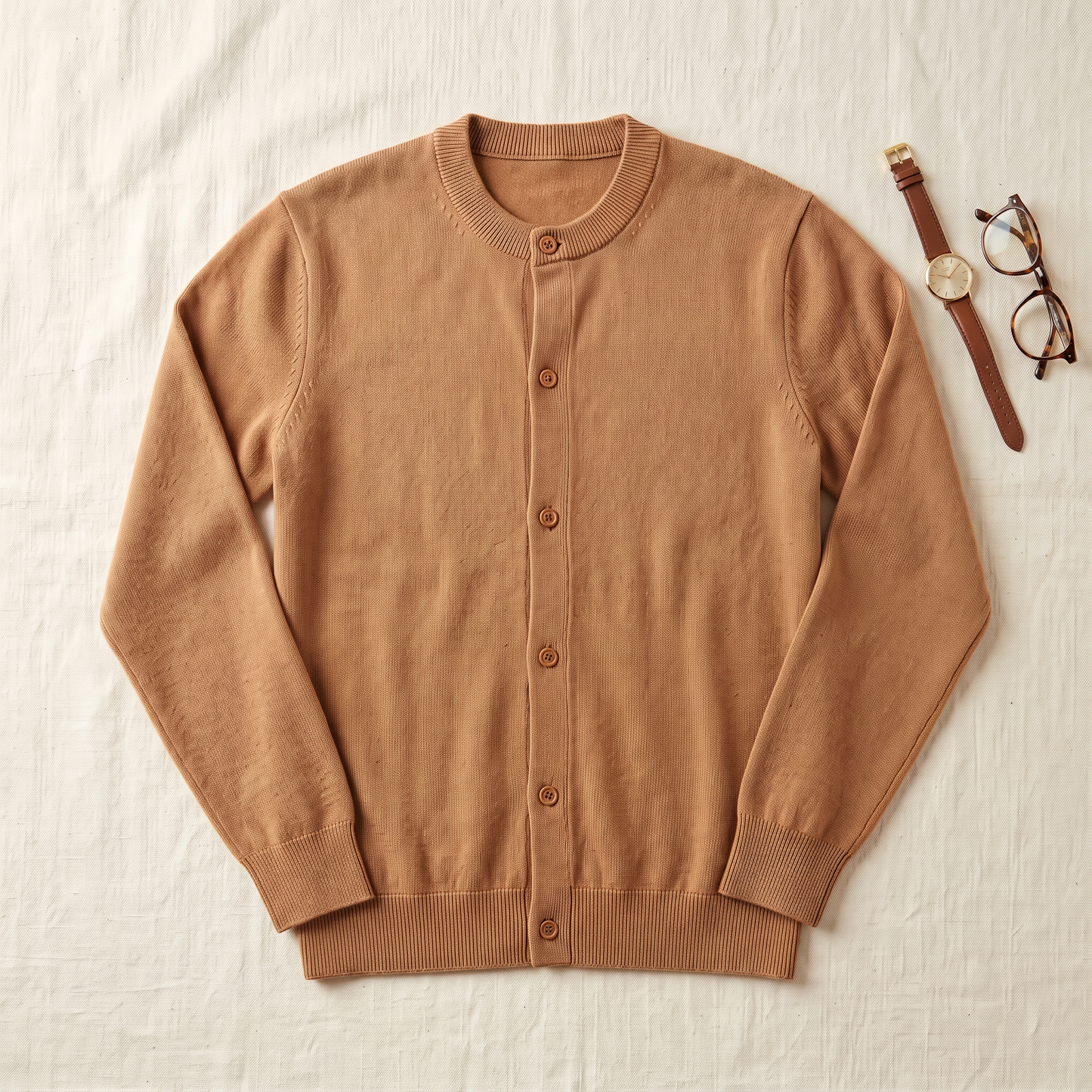 Ashford Button Knit Sweater - styled flat lay