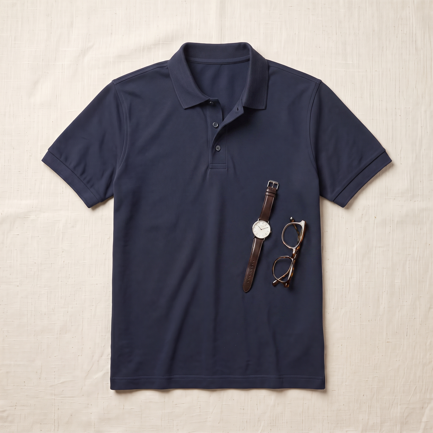 Alden Pique Polo Shirt - styled flat lay