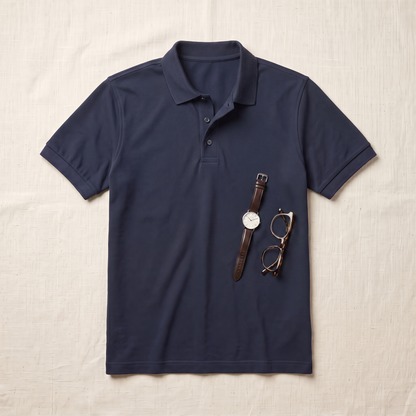 Alden Pique Polo Shirt - styled flat lay
