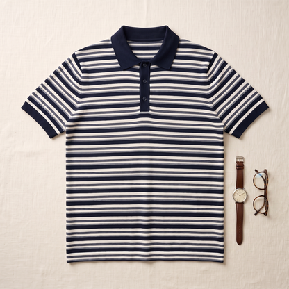 Marina Striped Knit Polo - styled flat lay