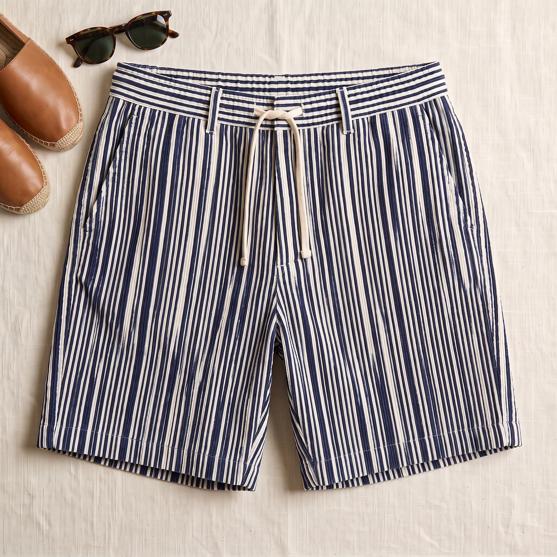 Venice Striped Cord Shorts - styled flat lay
