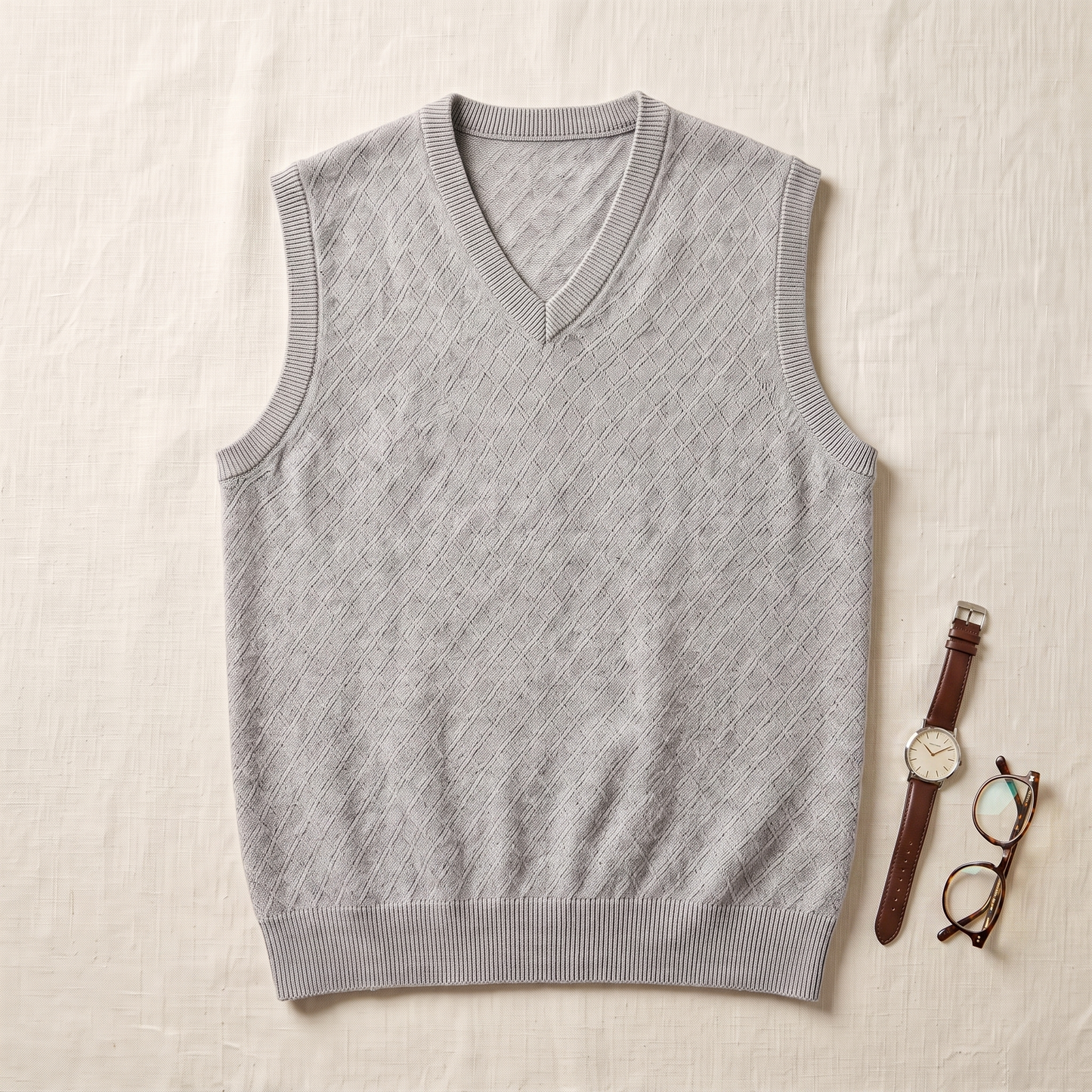 Harlow Patterned Sweater Vest - styled flat lay