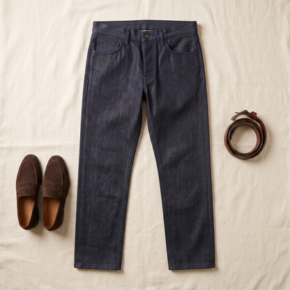 Dawson Denim Trousers - styled flat lay