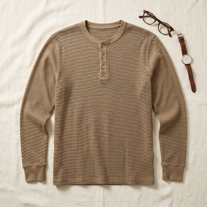 Hayes Waffle Henley - styled flat lay
